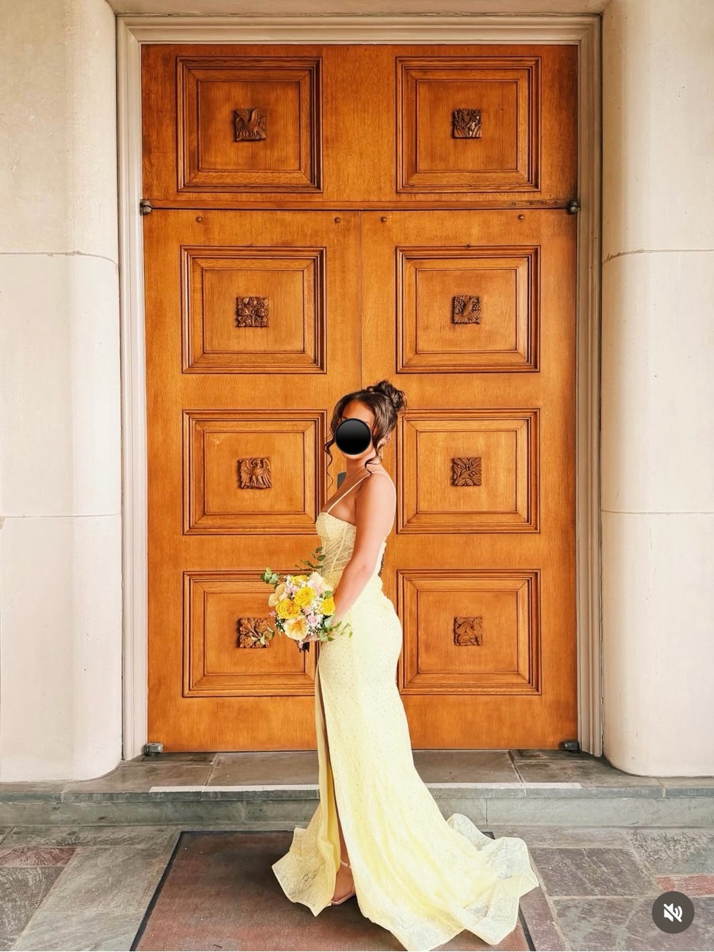 Strapless Yellow Evening Gown with Front Slit